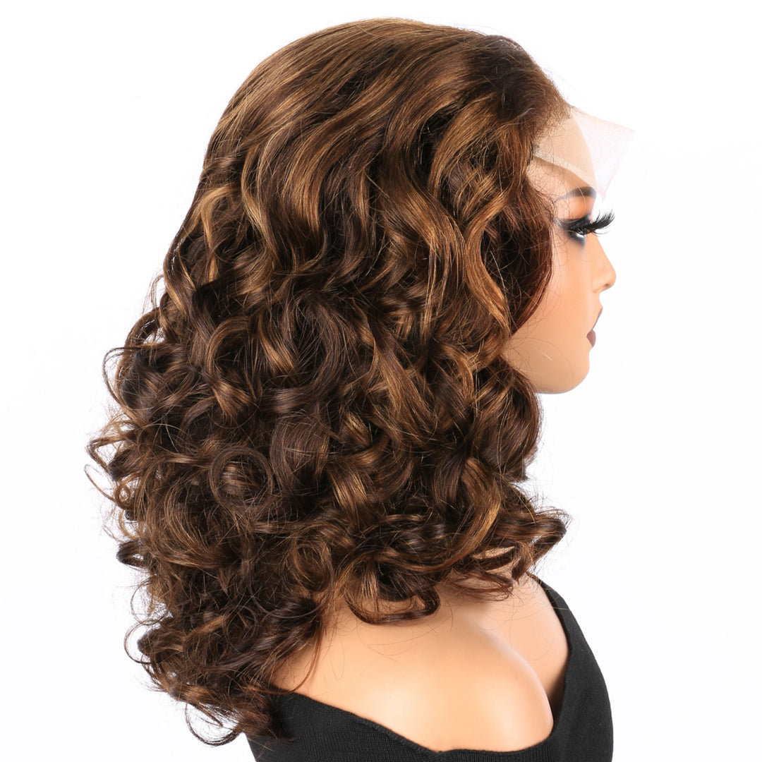 5x5 Bouncy Curly HD Lace Frontal Wigs Human Hair Highlight P4/30 Color High Quality 100% Human Hair COD Available