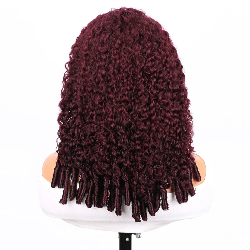 Pixie Roll 13x4 Double Drawn Bouncy Curly 100% Human Hair Top Quality Wigs Burgundy 99J Color Pay On Delivery
