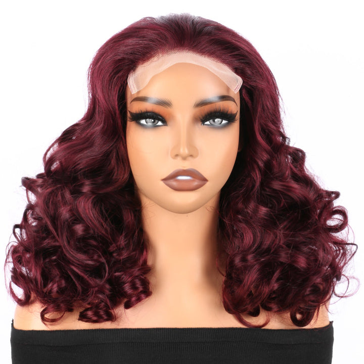 5x5 Bouncy Curly HD Lace Frontal Wigs Human Hair Burgundy 99J Color High Quality 100% Human Hair COD Available