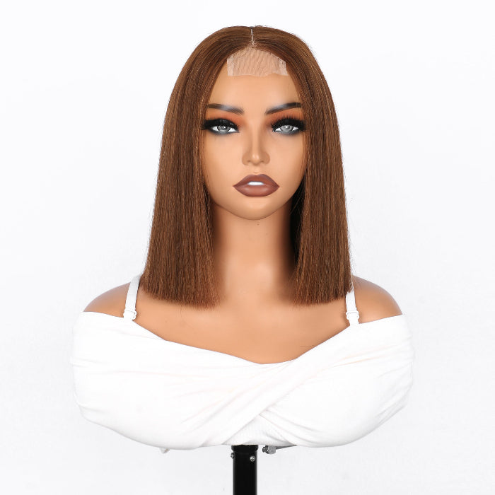 2x6 Silk Straight Bob Lace Frontal Wigs Human Hair 4# Brown Color High Quality 100% Human Hair COD Available