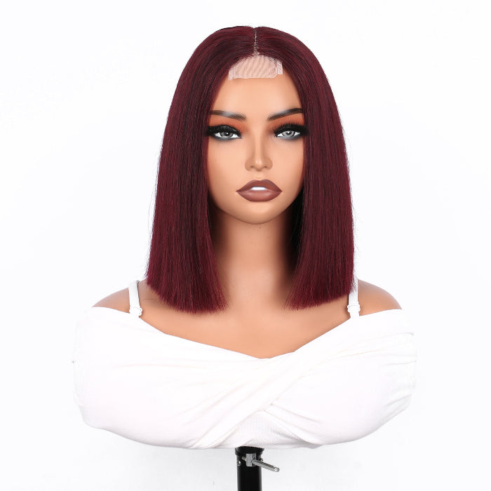 2x6 Silk Straight Bob Lace Frontal Wigs Human Hair 99J Color High Quality 100% Human Hair COD Available