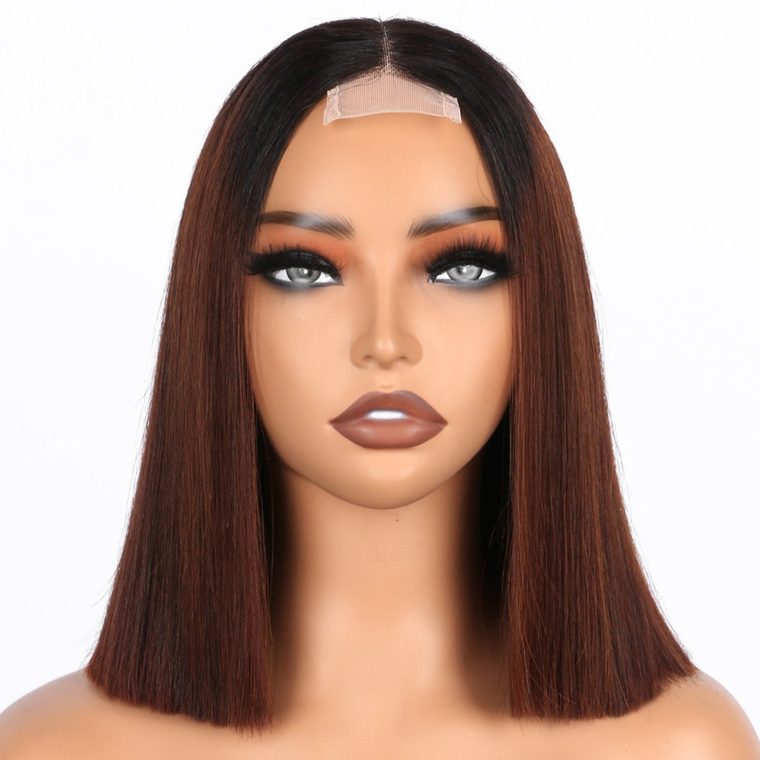2x6 Silk Straight Bob Lace Frontal Wigs Human Hair 1B/Honey Brown Ombre Color High Quality 100% Human Hair COD Available