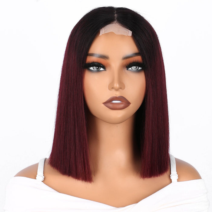 2x6 Silk Straight Bob Lace Frontal Wigs Human Hair 1B/99J Ombre Color High Quality 100% Human Hair COD Available
