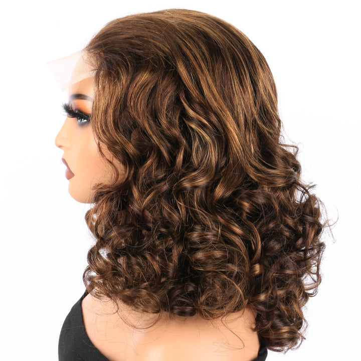 5x5 Bouncy Curly HD Lace Frontal Wigs Human Hair Highlight P4/30 Color High Quality 100% Human Hair COD Available