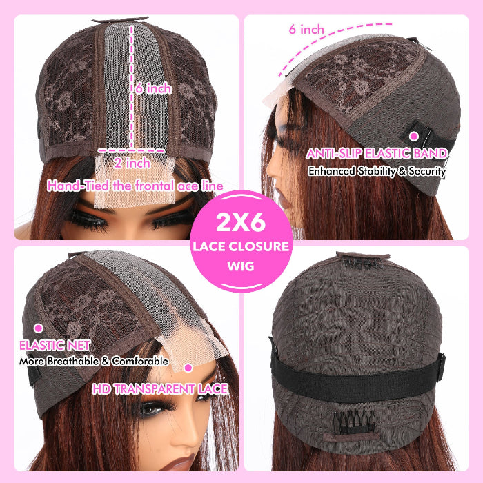 2x6 Silk Straight Bob Lace Frontal Wigs Human Hair 1B/Honey Brown Ombre Color High Quality 100% Human Hair COD Available