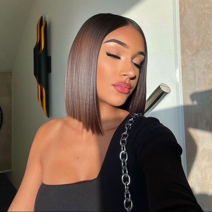 2x6 Silk Straight Bob Lace Frontal Wigs Bone Straight Human Hair 1B/Honey Brown Ombre Color High Quality 100% Human Hair COD Available