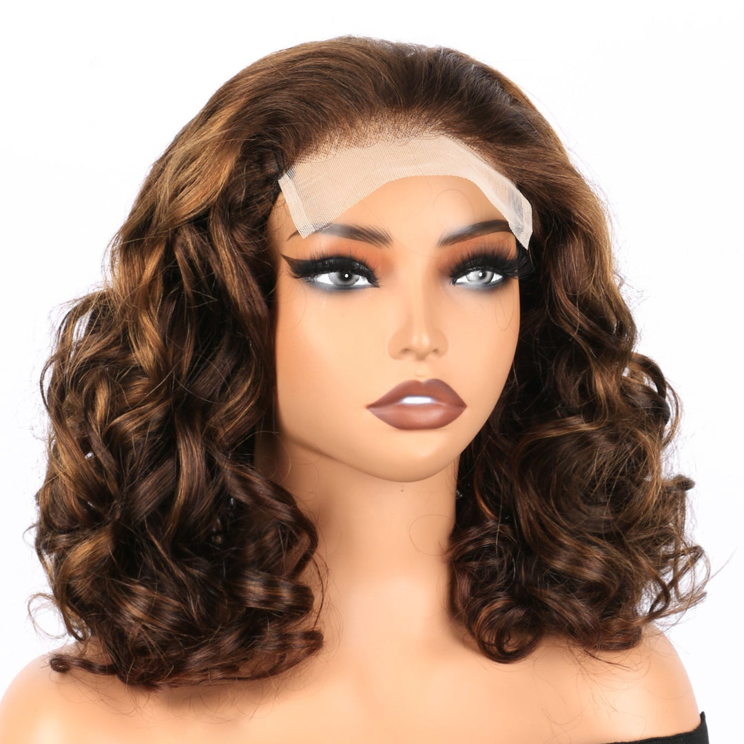 5x5 Bouncy Curly HD Lace Frontal Wigs Human Hair Highlight P4/30 Color High Quality 100% Human Hair COD Available