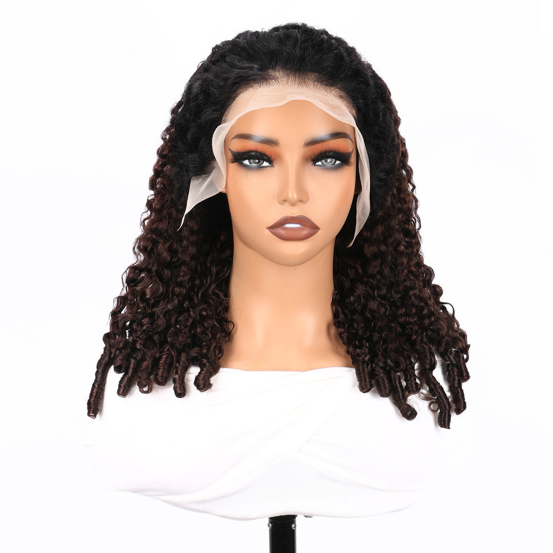 Pixie Roll 13x4 Double Drawn Bouncy Curly 100% Human Hair Top Quality Wigs 1B/Brown Ombre Color Pay On Delivery