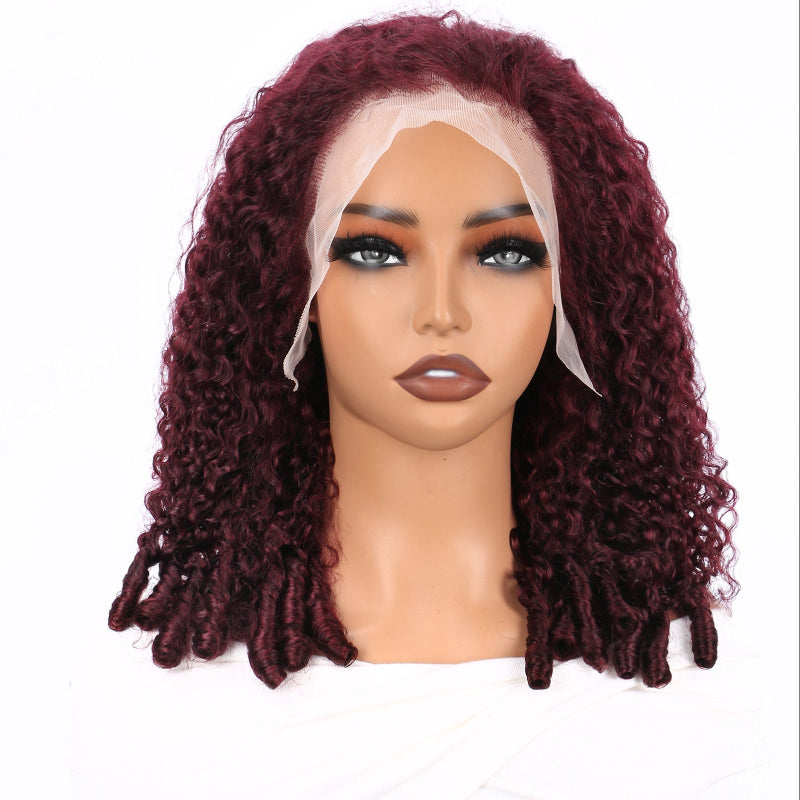 Pixie Roll 13x4 Double Drawn Bouncy Curly 100% Human Hair Top Quality Wigs Burgundy 99J Color Pay On Delivery