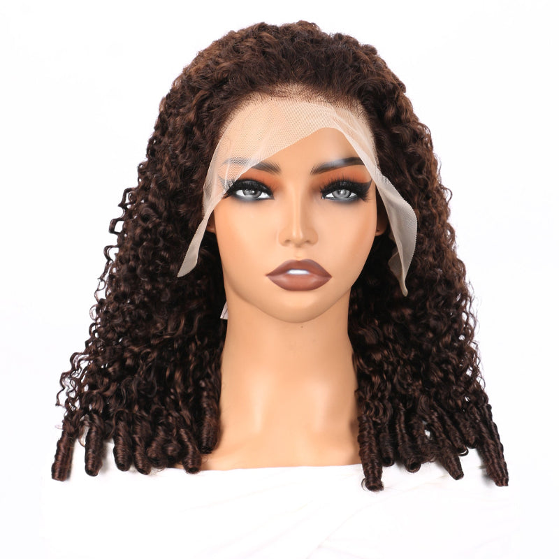 Pixie Roll 13x4 Double Drawn Bouncy Curly 100% Human Hair Top Quality Wigs Honey Brown Color Pay On Delivery