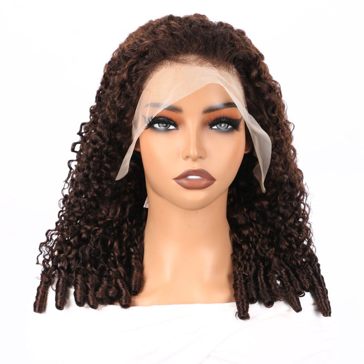 Pixie Roll 13x4 Double Drawn Bouncy Curly 100% Human Hair Top Quality Wigs Honey Brown Color Pay On Delivery