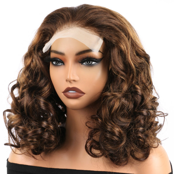 5x5 Bouncy Curly HD Lace Frontal Wigs Human Hair Highlight P4/30 Color High Quality 100% Human Hair COD Available