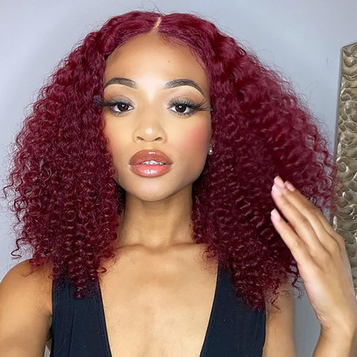 5x5 Burmese Curly HD Lace Frontal Wigs Human Hair Burgundy 99J Color High Quality 100% Human Hair COD Available