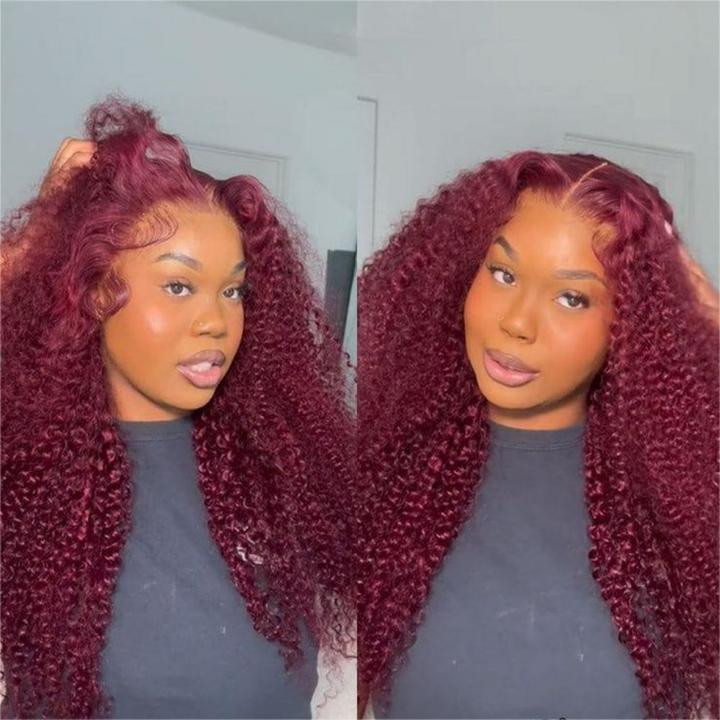 5x5 Burmese Curly HD Lace Frontal Wigs Human Hair Burgundy 99J Color High Quality 100% Human Hair COD Available