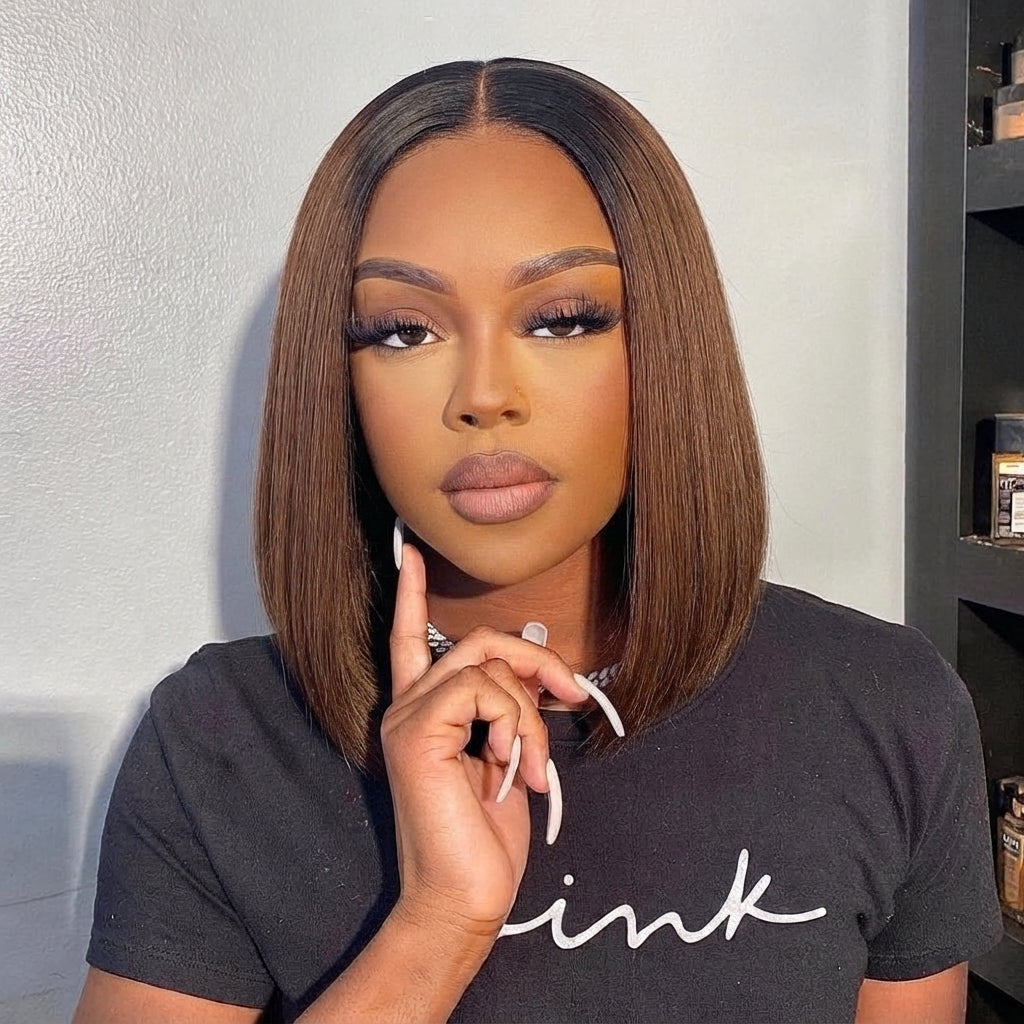 2x6 Silk Straight Bob Lace Frontal Wigs Bone Straight Human Hair 1B/Honey Brown Ombre Color High Quality 100% Human Hair COD Available