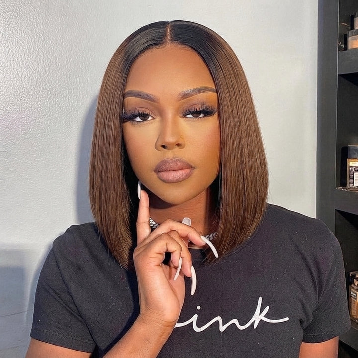2x6 Silk Straight Bob Lace Frontal Wigs Bone Straight Human Hair 1B/Honey Brown Ombre Color High Quality 100% Human Hair COD Available