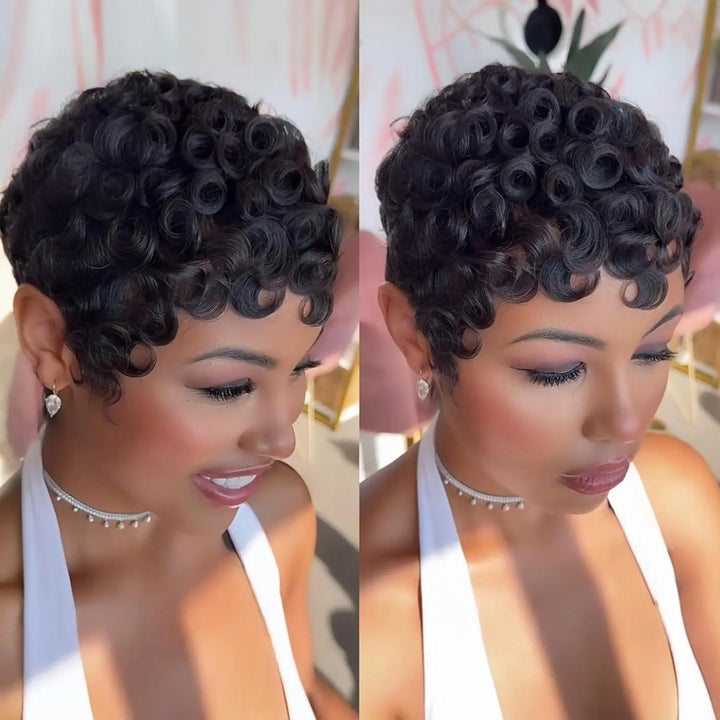 13X4 Pixie Cut Wigs Natural Color 100% Human Hair Short Layered Wig