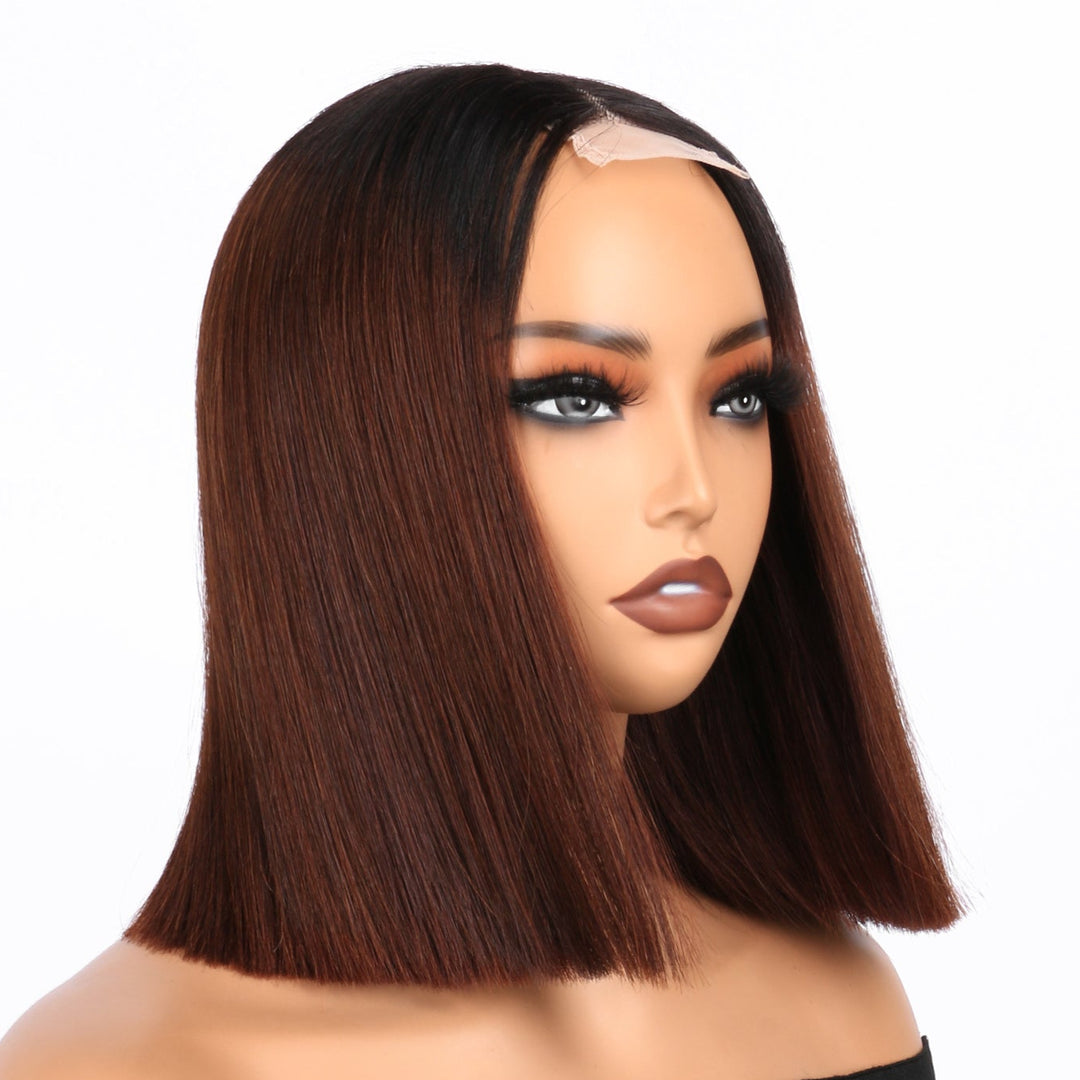 2x6 Silk Straight Bob Lace Frontal Wigs Human Hair 1B/Honey Brown Ombre Color High Quality 100% Human Hair COD Available