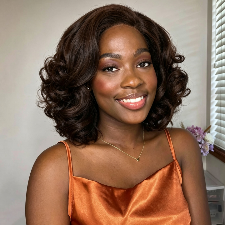 13x4 Lace Wig Short Bouncy Curls 100% Human Hair Top Quality Different Color Available Pay On Delivery