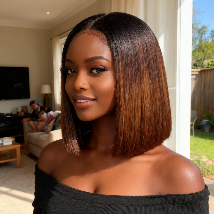 2x6 Silk Straight Bob Lace Frontal Wigs Human Hair 1B/Honey Brown Ombre Color High Quality 100% Human Hair COD Available