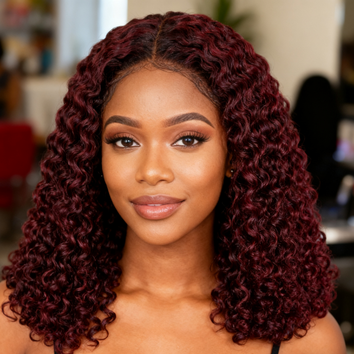 5x5 Burmese Curly HD Lace Frontal Wigs Human Hair Burgundy 99J Color High Quality 100% Human Hair COD Available