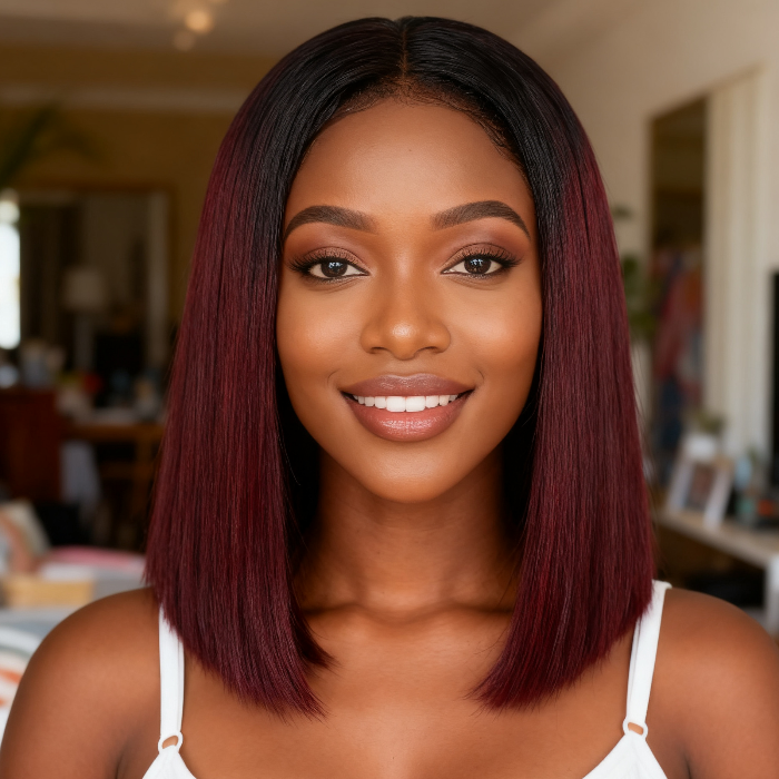 2x6 Silk Straight Bob Lace Frontal Wigs Human Hair 1B/99J Ombre Color High Quality 100% Human Hair COD Available