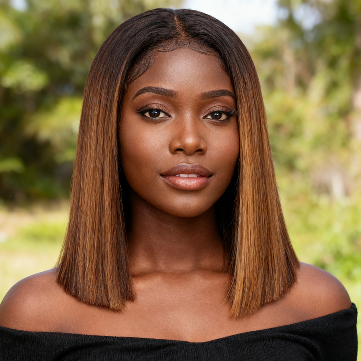 2x6 Silk Straight Bob Lace Frontal Wigs Human Hair 1B/Honey Brown Ombre Color High Quality 100% Human Hair COD Available