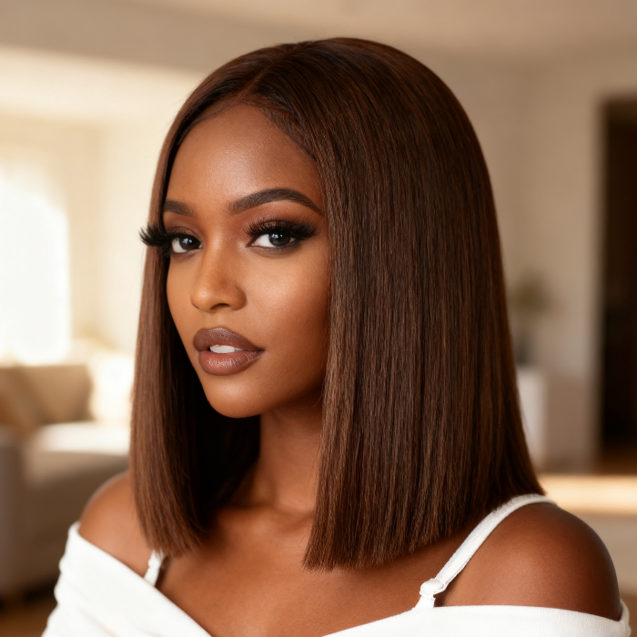 2x6 Silk Straight Bob Lace Frontal Wigs Human Hair 4# Brown Color High Quality 100% Human Hair COD Available
