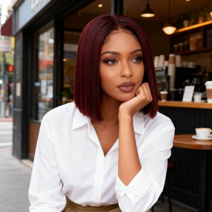 2x6 Silk Straight Bob Lace Frontal Wigs Human Hair 99J Color High Quality 100% Human Hair COD Available