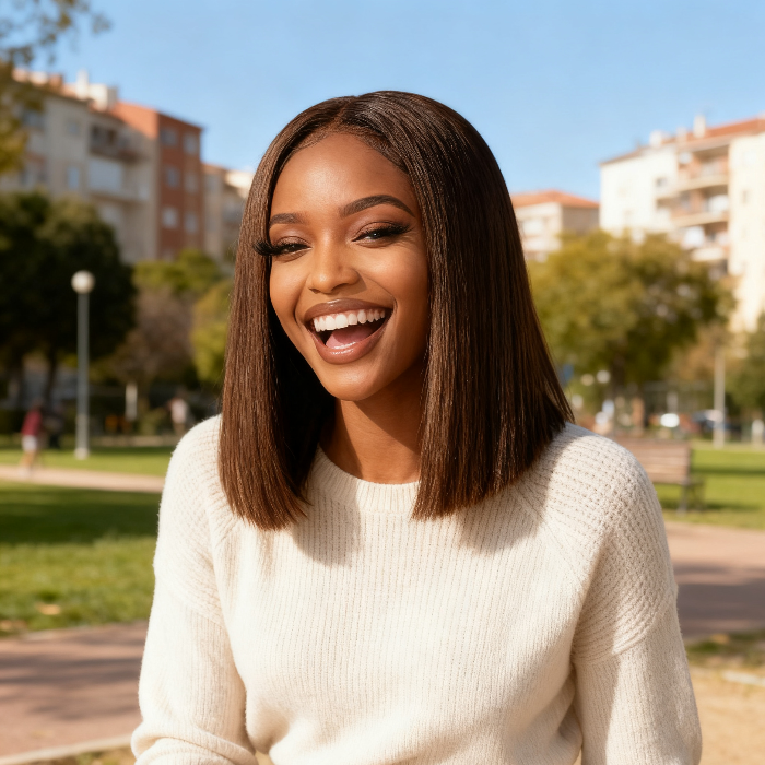 2x6 Silk Straight Bob Lace Frontal Wigs Human Hair 4# Brown Color High Quality 100% Human Hair COD Available