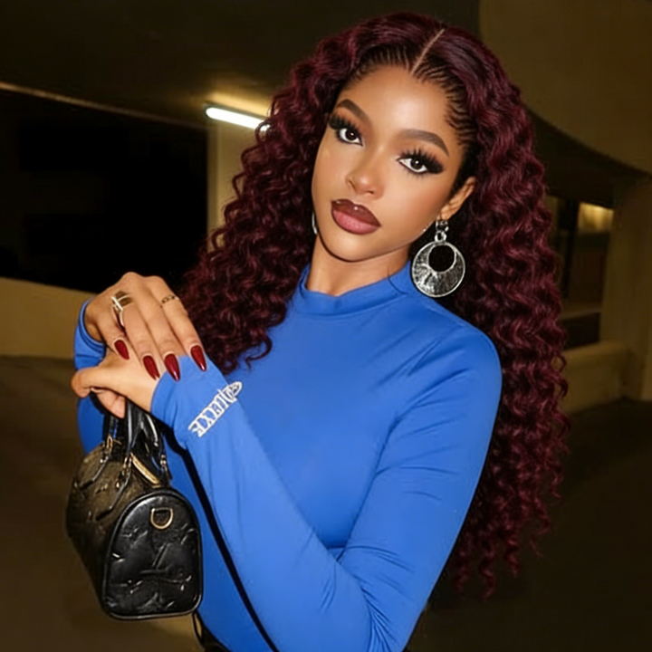 5x5 Burmese Curly HD Lace Frontal Wigs Human Hair Burgundy 99J Color High Quality 100% Human Hair COD Available
