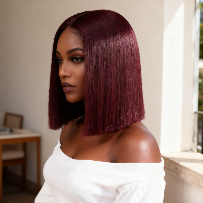 2x6 Silk Straight Bob Lace Frontal Wigs Human Hair 99J Color High Quality 100% Human Hair COD Available