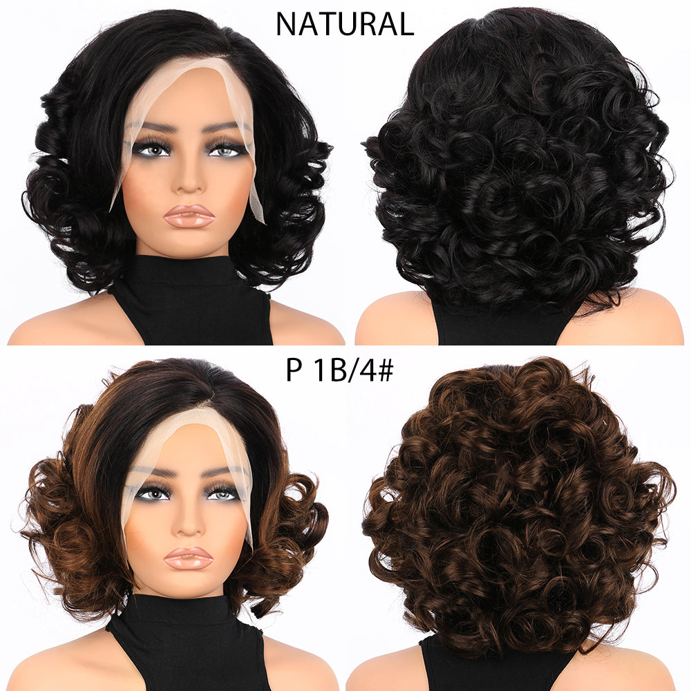 13x4 Lace Wig Short Bouncy Curls 100% Human Hair Top Quality Different Color Available Pay On Delivery