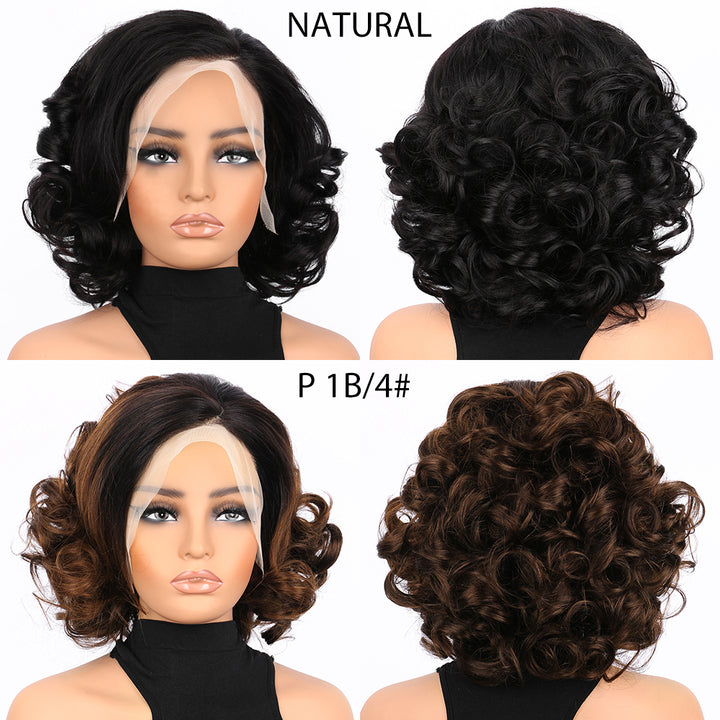 13x4 Lace Wig Short Bouncy Curls 100% Human Hair Top Quality Different Color Available Pay On Delivery