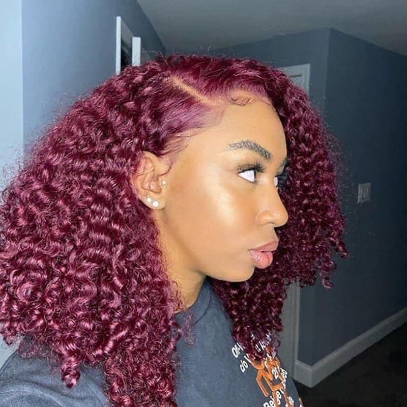 5x5 Burmese Curly HD Lace Frontal Wigs Human Hair Burgundy 99J Color High Quality 100% Human Hair COD Available