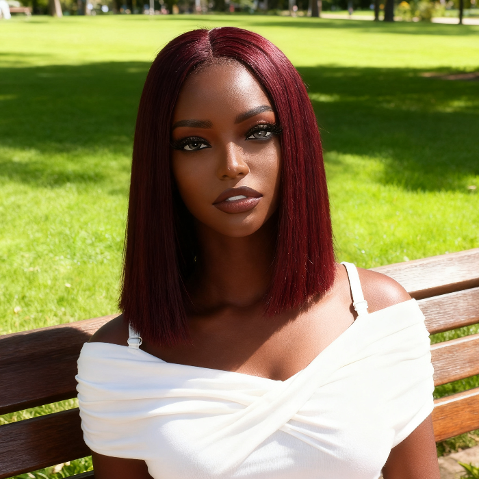2x6 Silk Straight Bob Lace Frontal Wigs Human Hair 99J Color High Quality 100% Human Hair COD Available