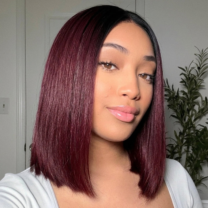 2x6 Silk Straight Bob Lace Frontal Wigs Bone Straight Human Hair 1B/99J Ombre Color High Quality 100% Human Hair COD Available