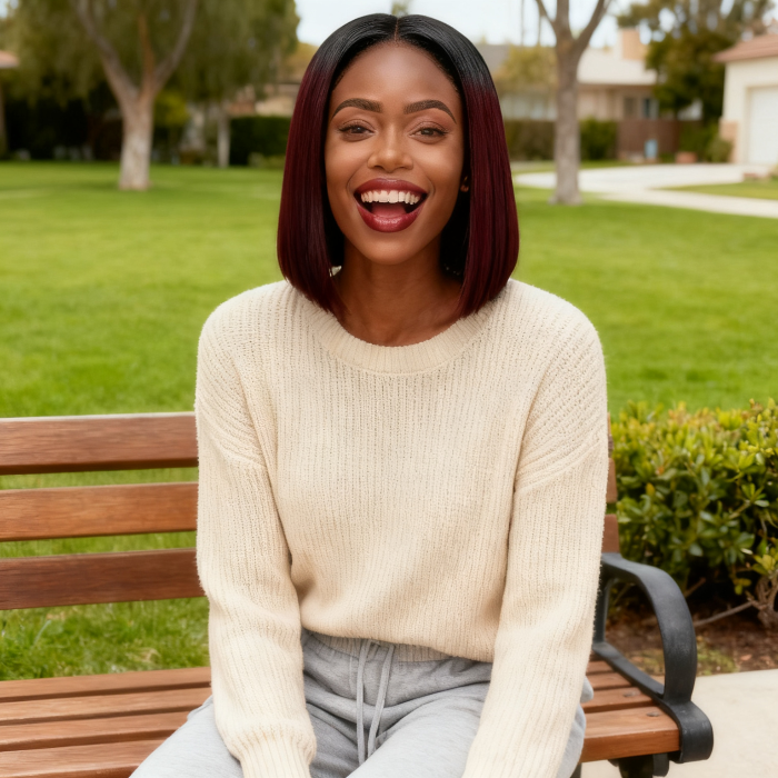 2x6 Silk Straight Bob Lace Frontal Wigs Human Hair 1B/99J Ombre Color High Quality 100% Human Hair COD Available