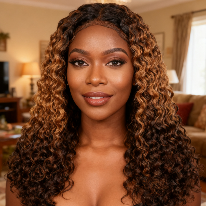5x5 Burmese Curly HD Lace Frontal Wigs Human Hair T4/27/4 Ombre Color High Quality 100% Human Hair COD Available