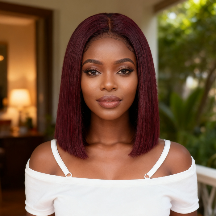 2x6 Silk Straight Bob Lace Frontal Wigs Human Hair 99J Color High Quality 100% Human Hair COD Available