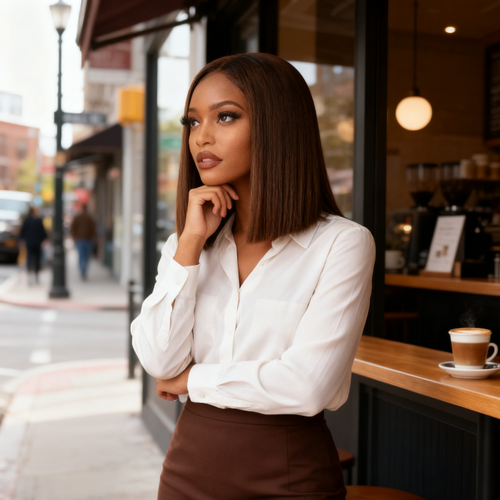 2x6 Silk Straight Bob Lace Frontal Wigs Human Hair 4# Brown Color High Quality 100% Human Hair COD Available