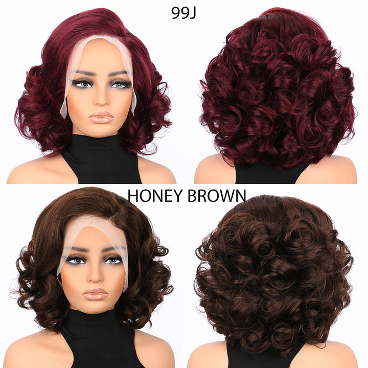 13x4 Lace Wig Short Bouncy Curls 100% Human Hair Top Quality Different Color Available Pay On Delivery