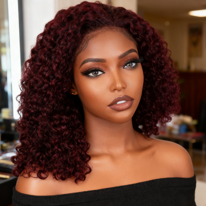 5x5 Burmese Curly HD Lace Frontal Wigs Human Hair Burgundy 99J Color High Quality 100% Human Hair COD Available