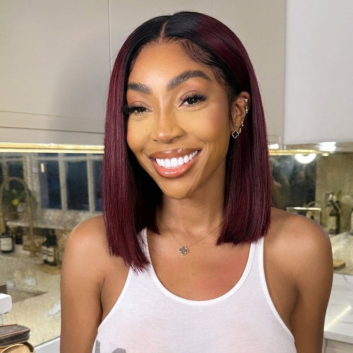 2x6 Silk Straight Bob Lace Frontal Wigs Bone Straight Human Hair 1B/99J Ombre Color High Quality 100% Human Hair COD Available
