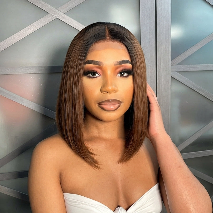 2x6 Silk Straight Bob Lace Frontal Wigs Bone Straight Human Hair 1B/Honey Brown Ombre Color High Quality 100% Human Hair COD Available