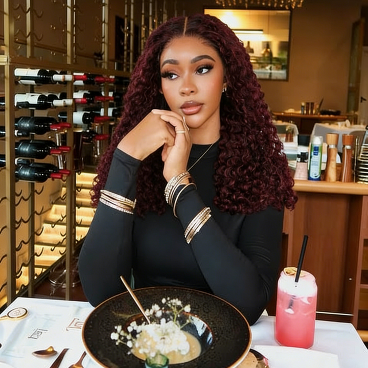 5x5 Burmese Curly HD Lace Frontal Wigs Human Hair Burgundy 99J Color High Quality 100% Human Hair COD Available