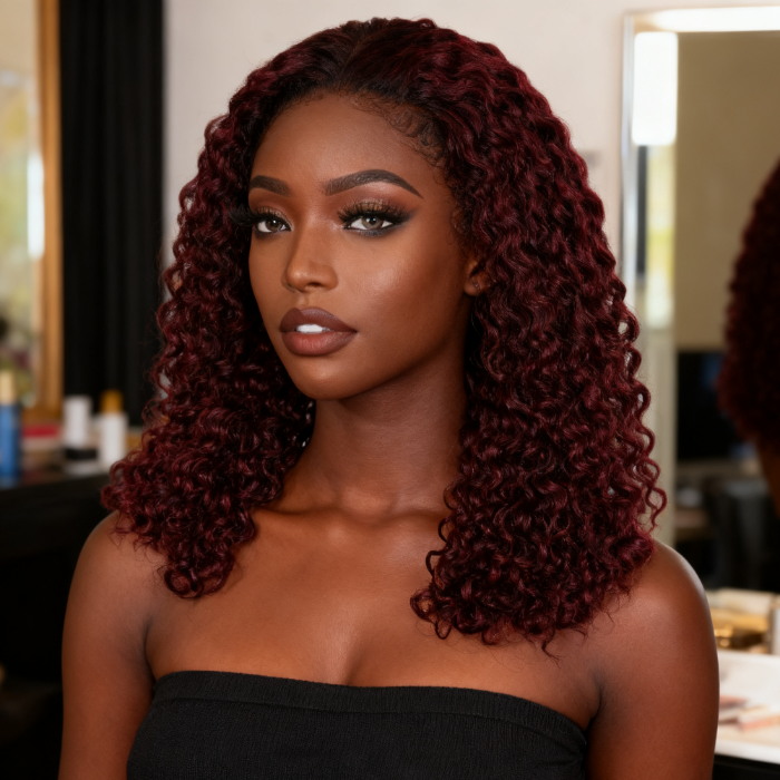 5x5 Burmese Curly HD Lace Frontal Wigs Human Hair Burgundy 99J Color High Quality 100% Human Hair COD Available
