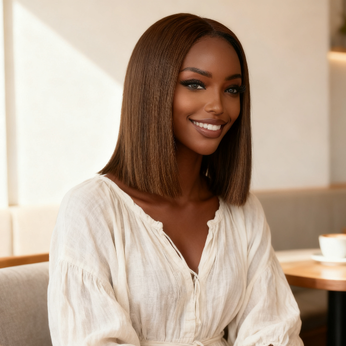 2x6 Silk Straight Bob Lace Frontal Wigs Human Hair 4# Brown Color High Quality 100% Human Hair COD Available