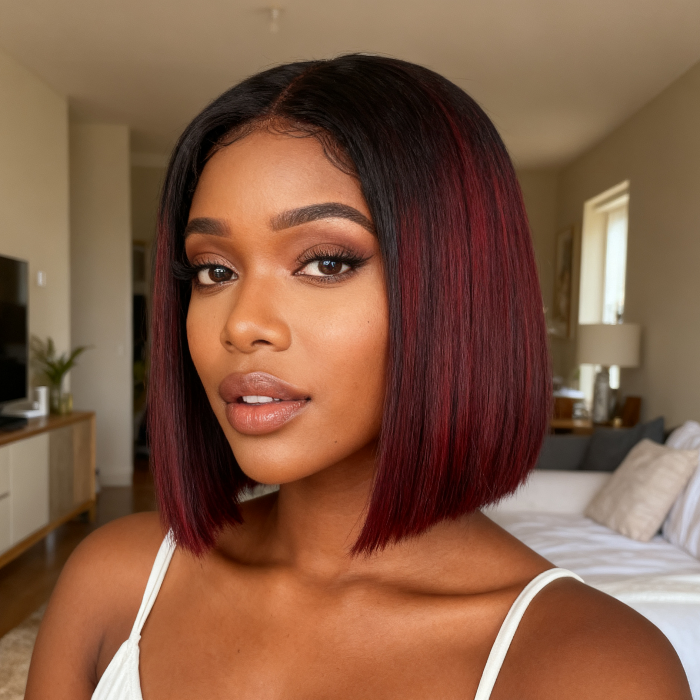 2x6 Silk Straight Bob Lace Frontal Wigs Human Hair 1B/99J Ombre Color High Quality 100% Human Hair COD Available