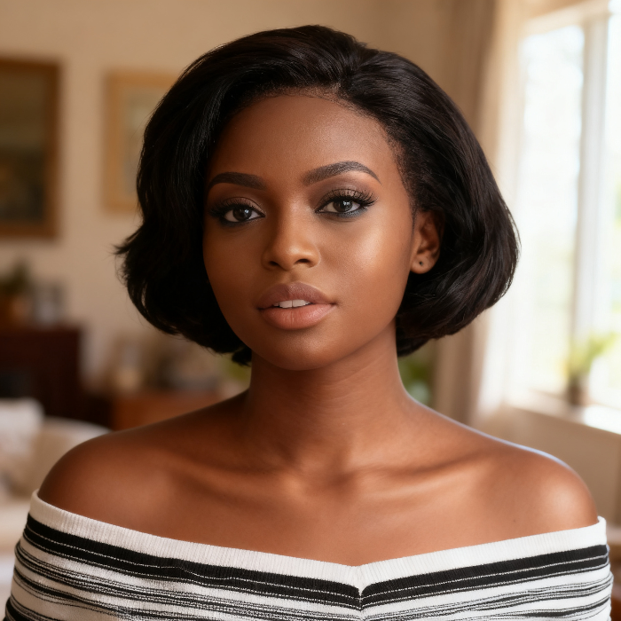 Coupe Dame 13x4 Double Drawn 100% Human Hair Top Quality 8Inch Wigs Different Color Available Pay On Delivery